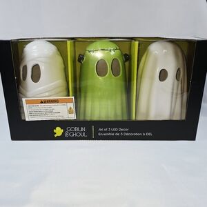 Goblin & Ghoul | 8.5in LED Lighted 3pc Ghost Costumes Ceramic Decor NEW IN BOX!